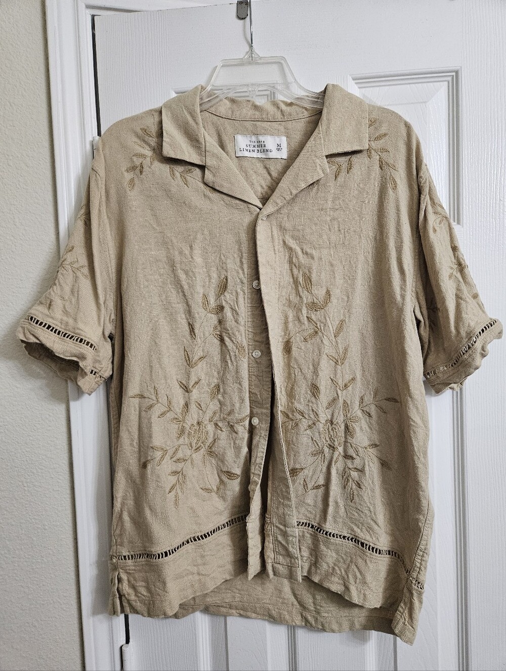Abercrombie Mens Summer Linen Blend Embroidered Shirt